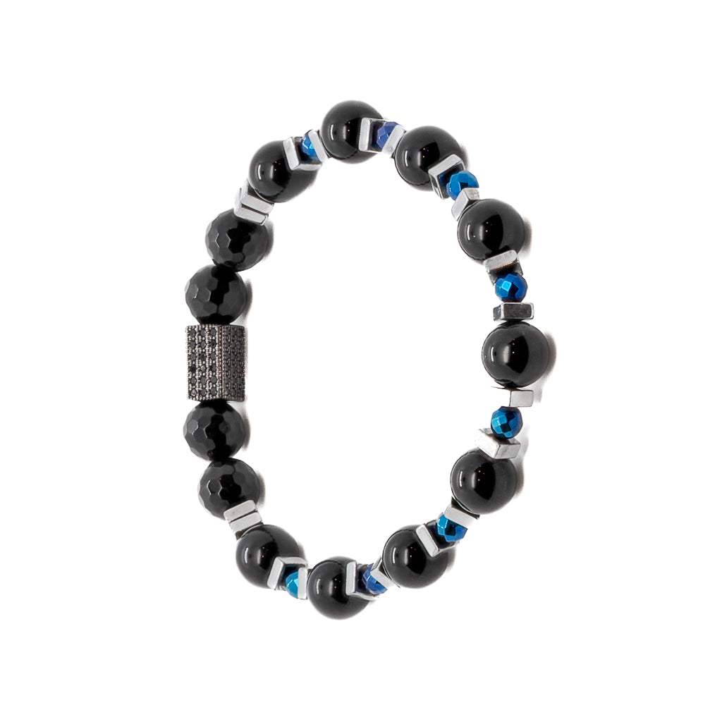 Elegant and stylish: Black Shine Bracelet adorned with blue hematite and a sparkly black Swarovski charm bead