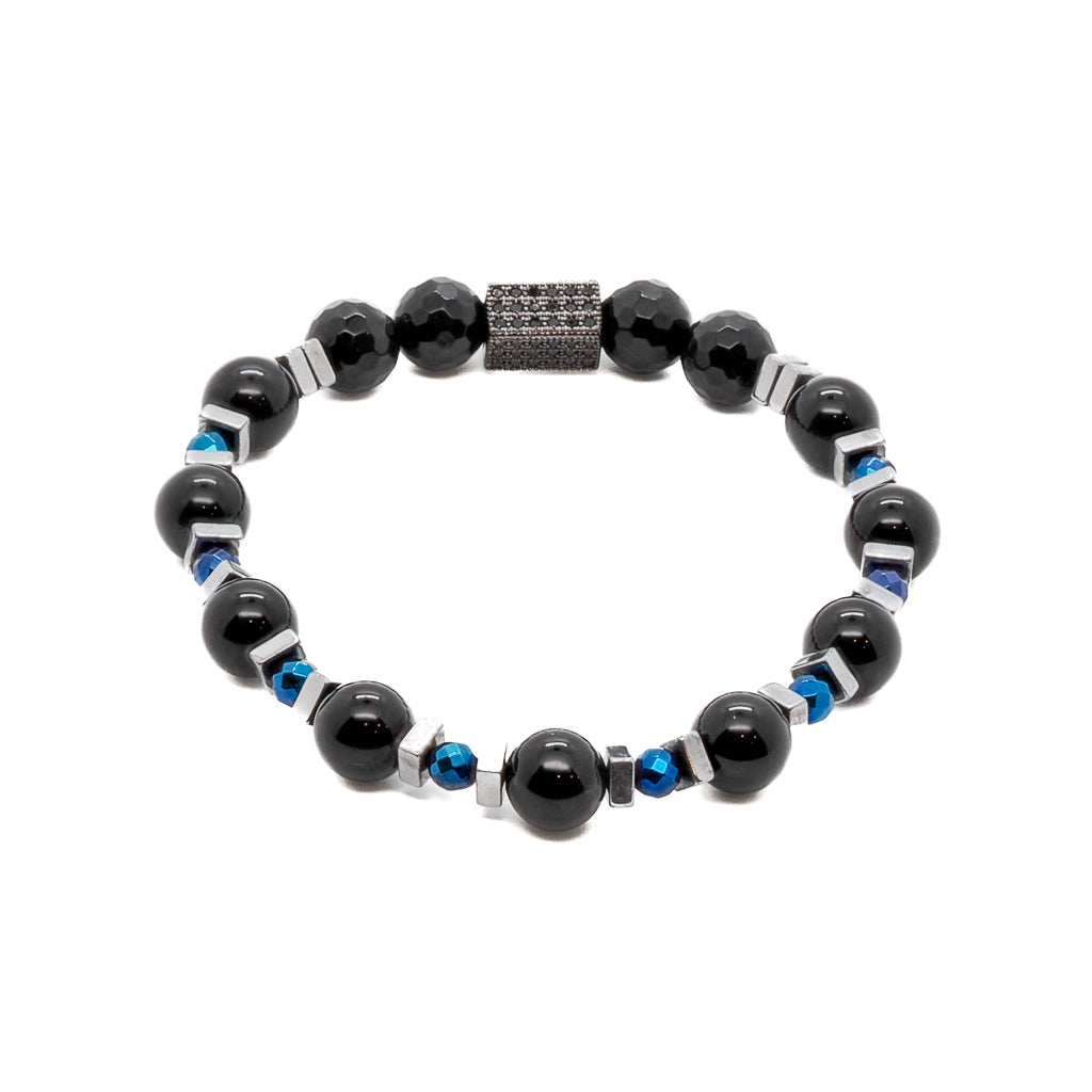 Black Shine Bracelet featuring sleek black onyx stone beads and silver hematite spacers