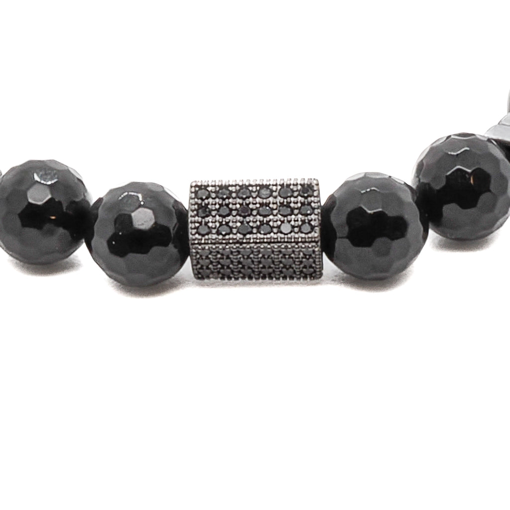 A closer look at the polished black onyx stone beads on the Black Shine Bracelet