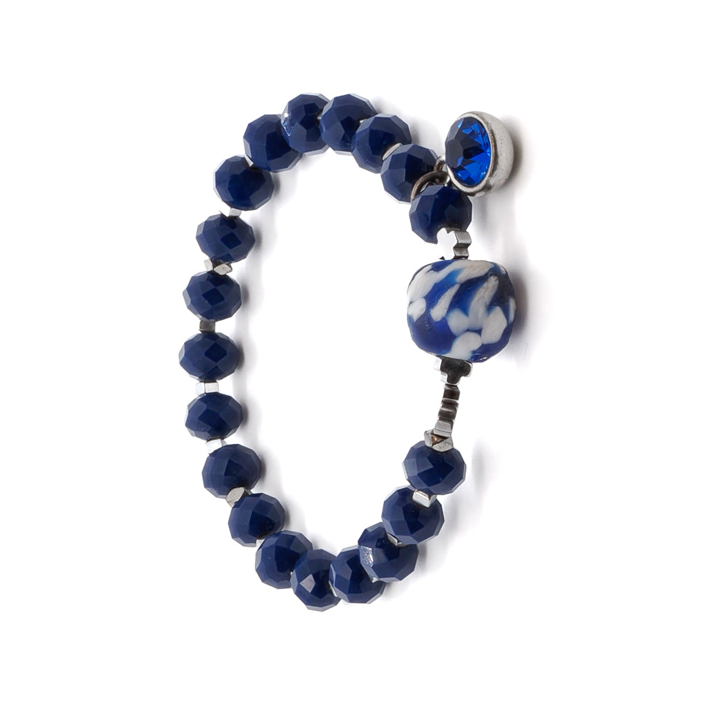 Handmade Blue Crystal Bracelet with Unique Blue and White Nepal Bead
