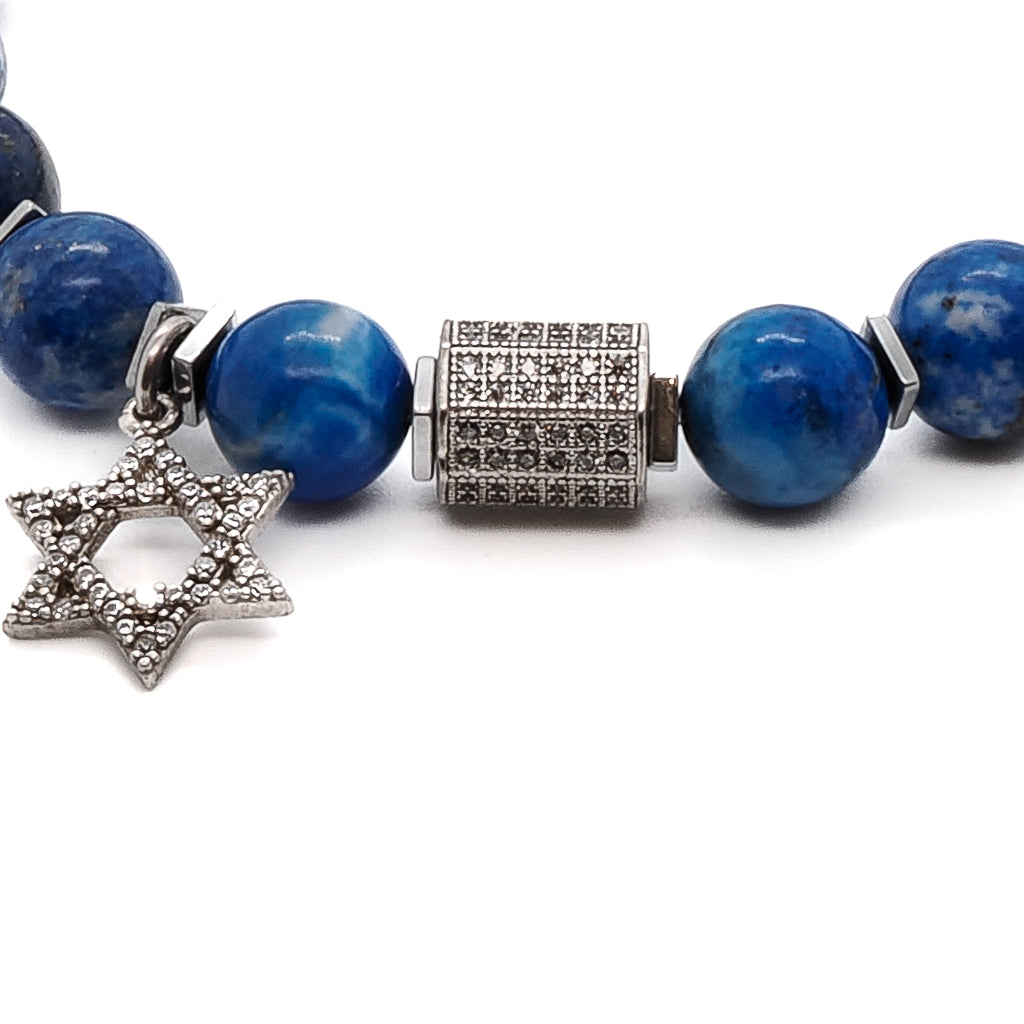 Elegant Blue Lapis Lazuli Bracelet with Symbolic Star of David Charm