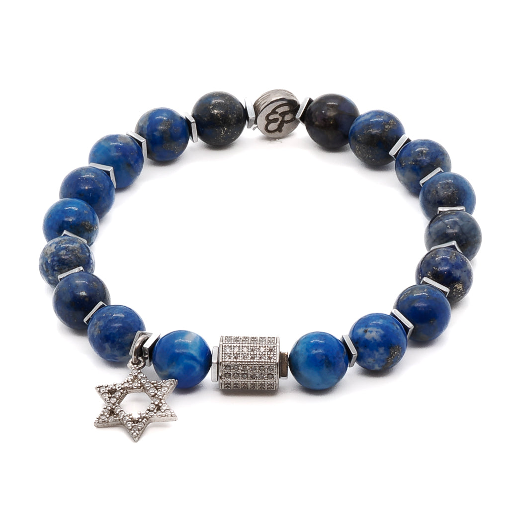 Vibrant Lapis Lazuli Beaded Bracelet with Eye-Catching Star of David Charm