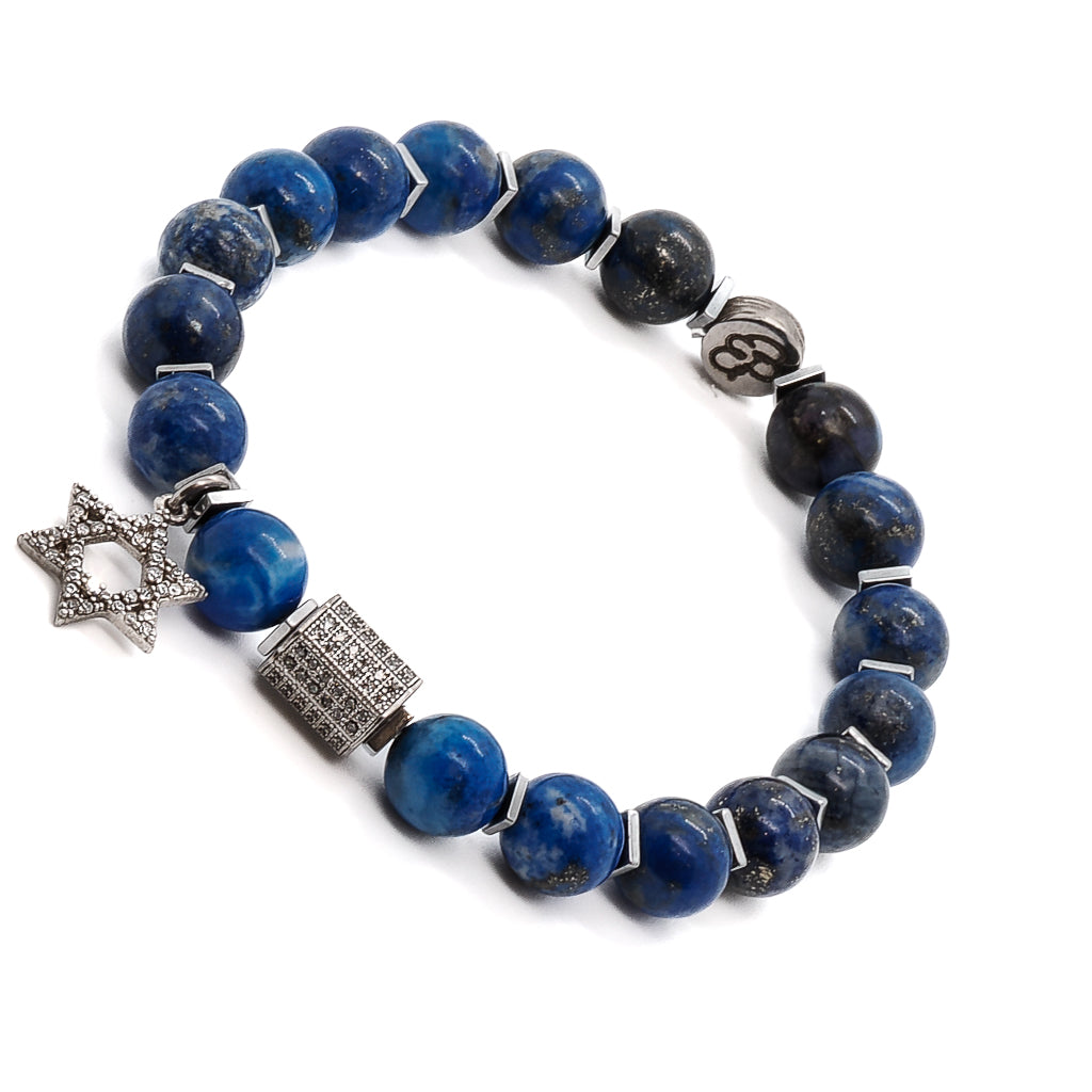 Handcrafted Lapis Lazuli Bracelet Adorned with Swarovski Star of David