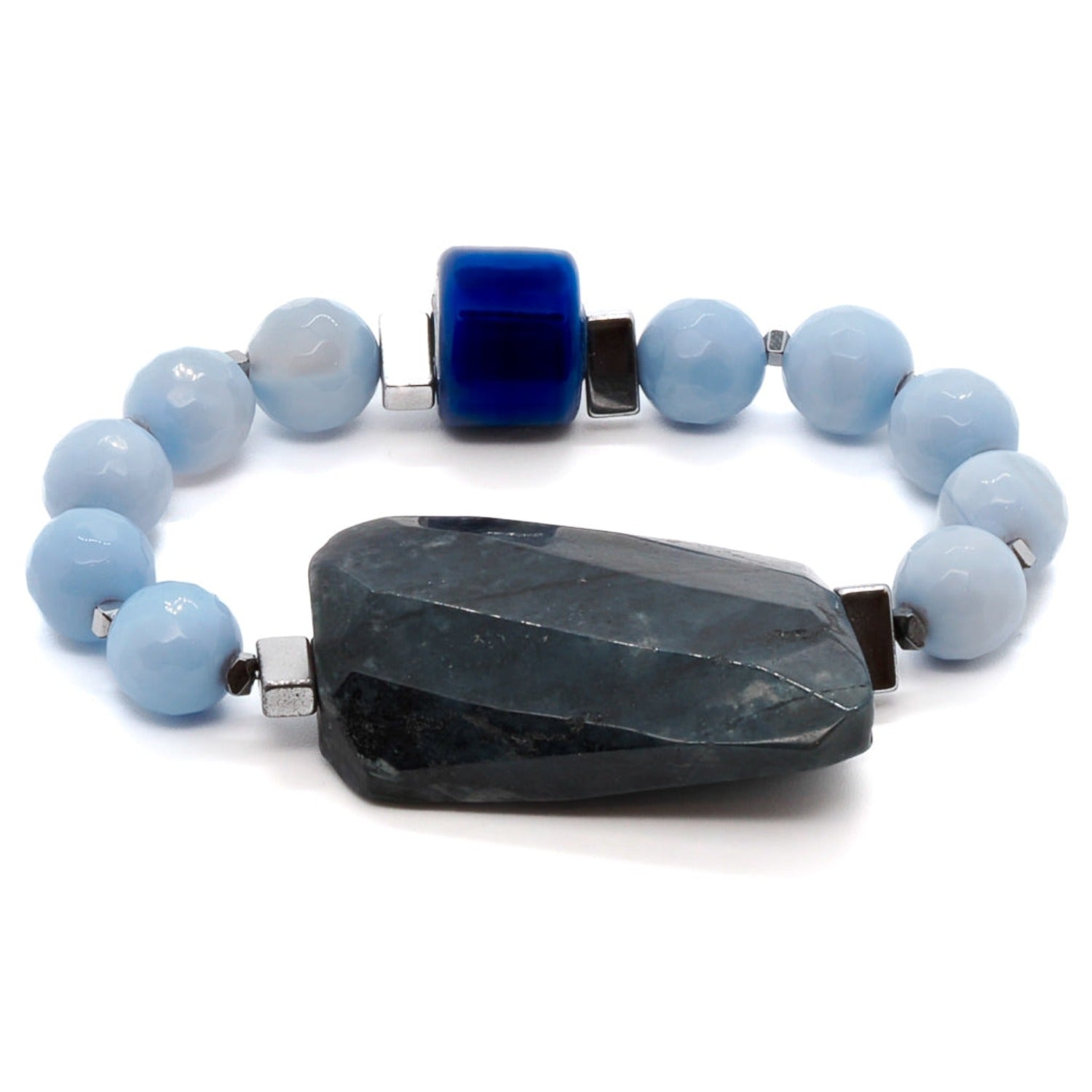 Blue Lace Agate and Jasper Stone Bracelet for Inner Peace and Balance
