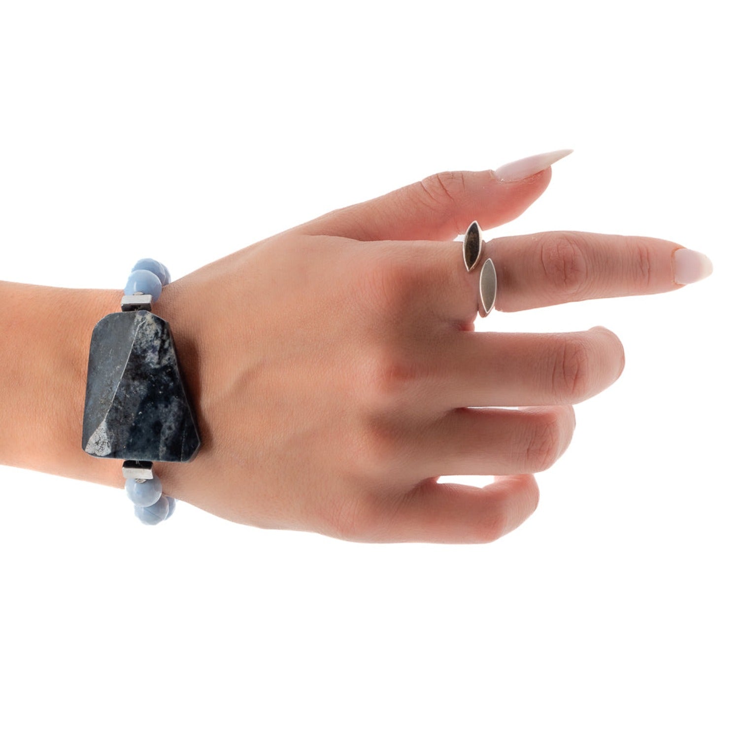 Hand Model Wearing Blue Sky Bracelet for a Stylish Look