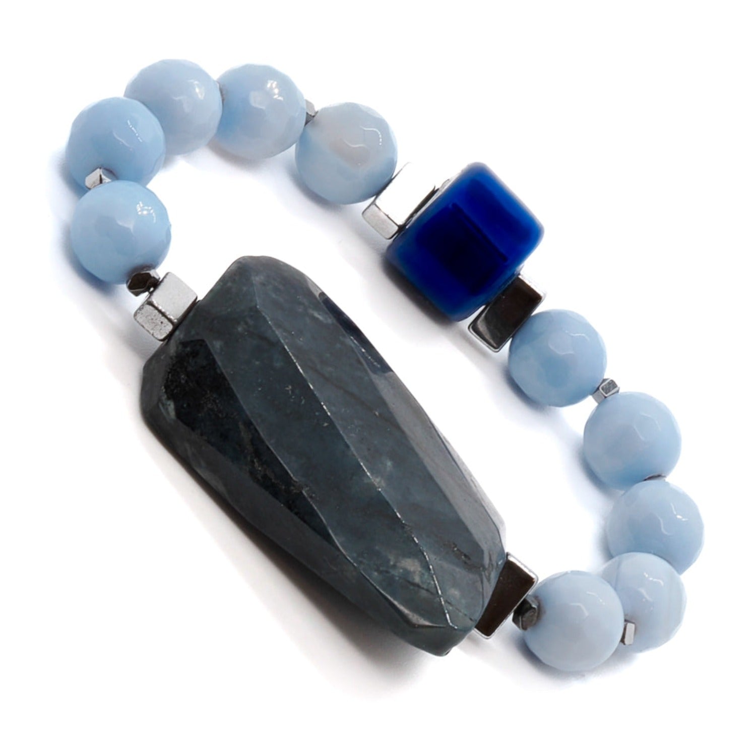 Unique Handcrafted Bracelet with Blue Lace Agate and Jasper Stones