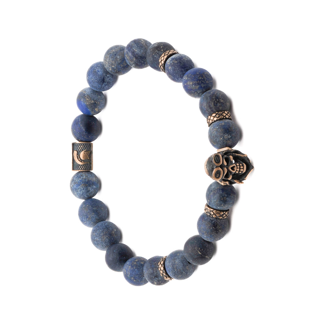 Bold Lapis Lazuli Stone Beaded Bracelet for Men with Bronze Accents