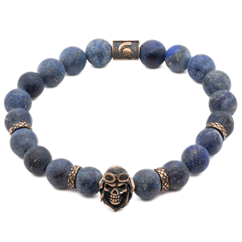 Masculine Blue Way Bracelet with Bronze Gladiator and Skull Charms