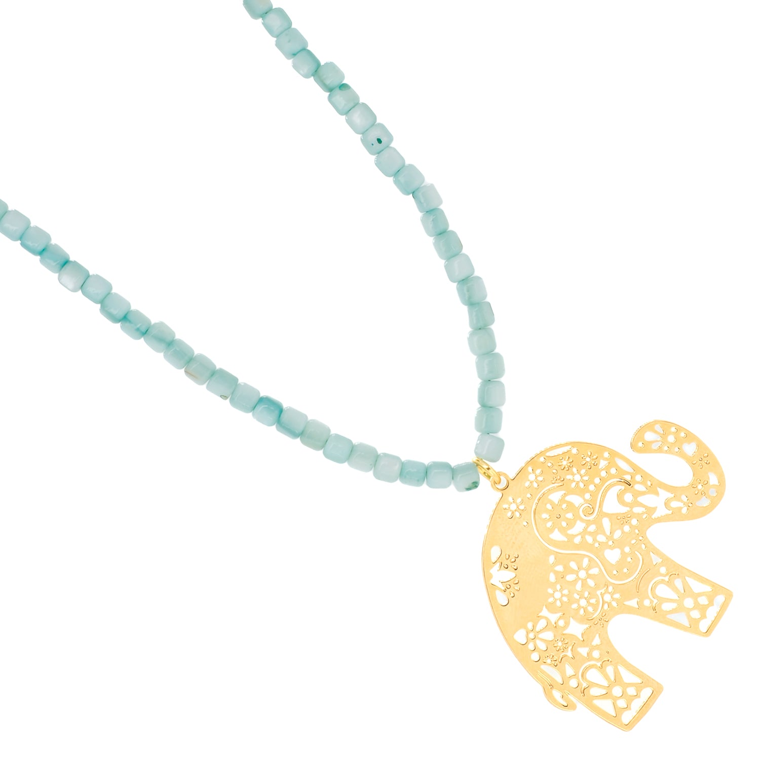 Stylish Bohemian Necklace Featuring Elephant Symbol and Blue Crystal Beads