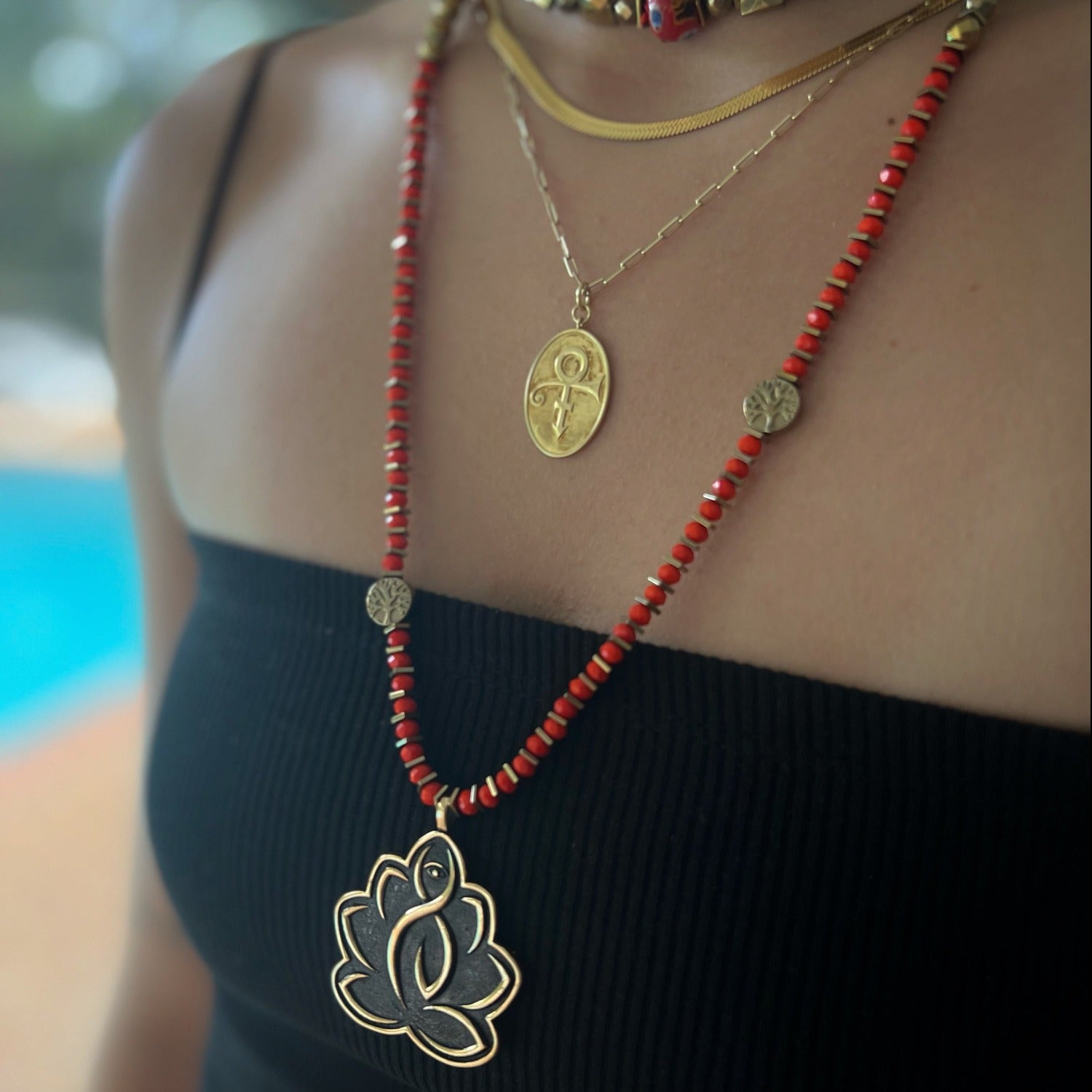 a model wearing unique and one-of-a-kind piece handcrafted with love and care