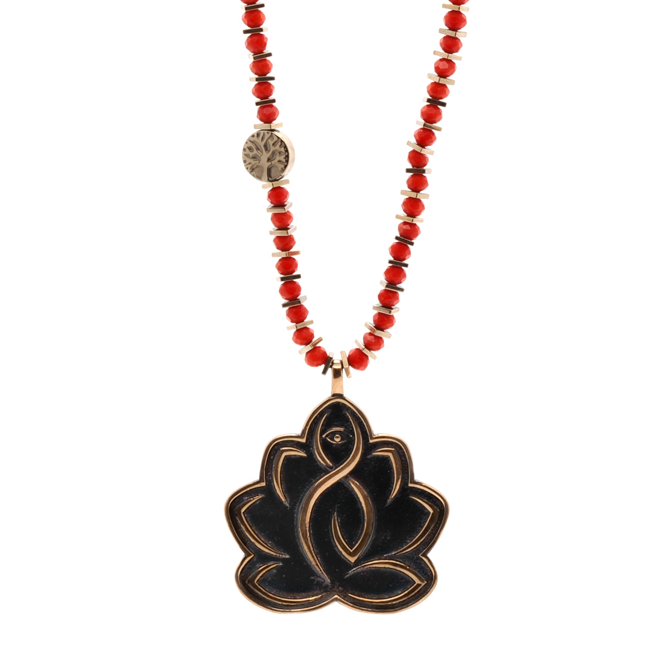 Buddha's Wisdom Necklace featuring a lotus pendant and powerful words of wisdom