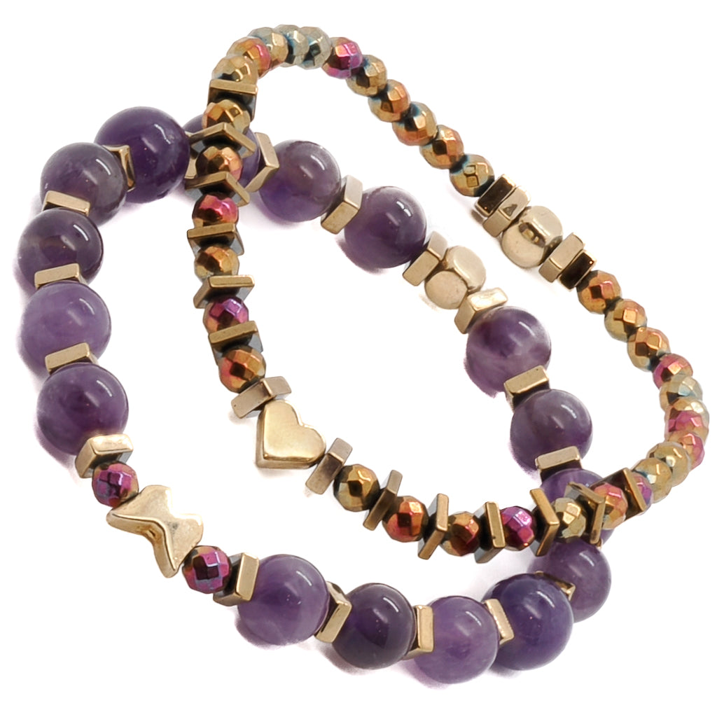 Add a touch of elegance and sophistication with the Butterfly Love Amethyst Bracelet Set.