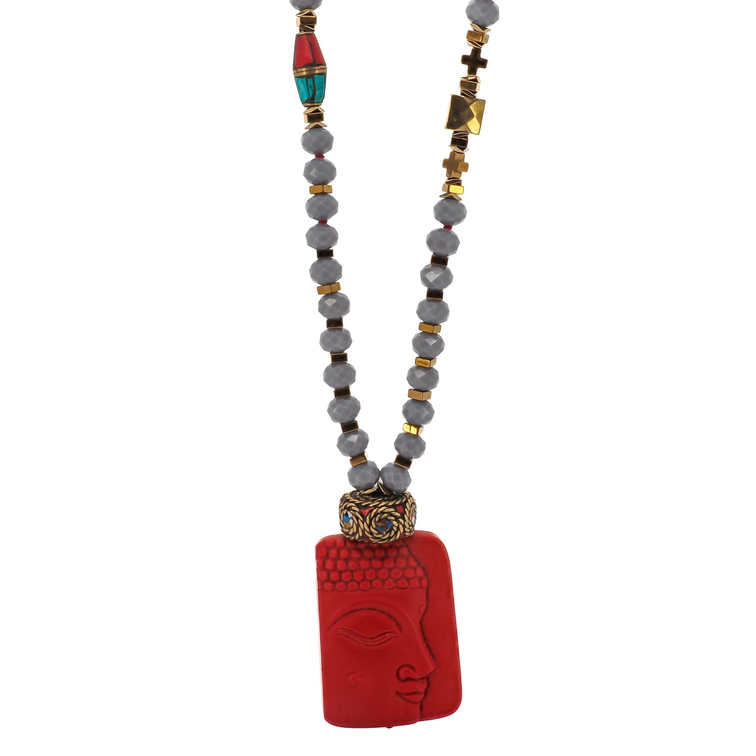 Calmness Buddha Necklace with Crystal Beads and Hand-Carved Pendant