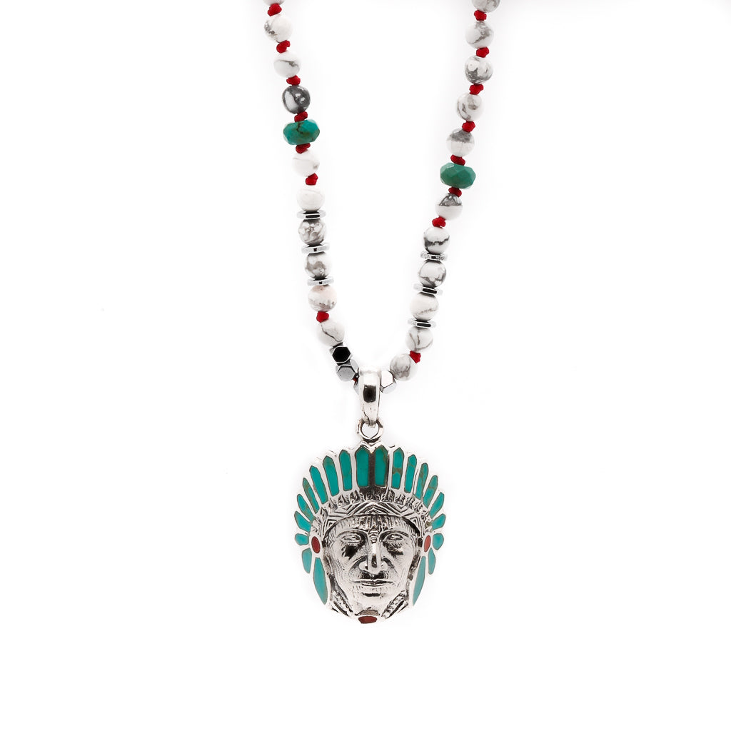 Powerful and meaningful Chief Pendant Necklace with silver hematite stone spacers.