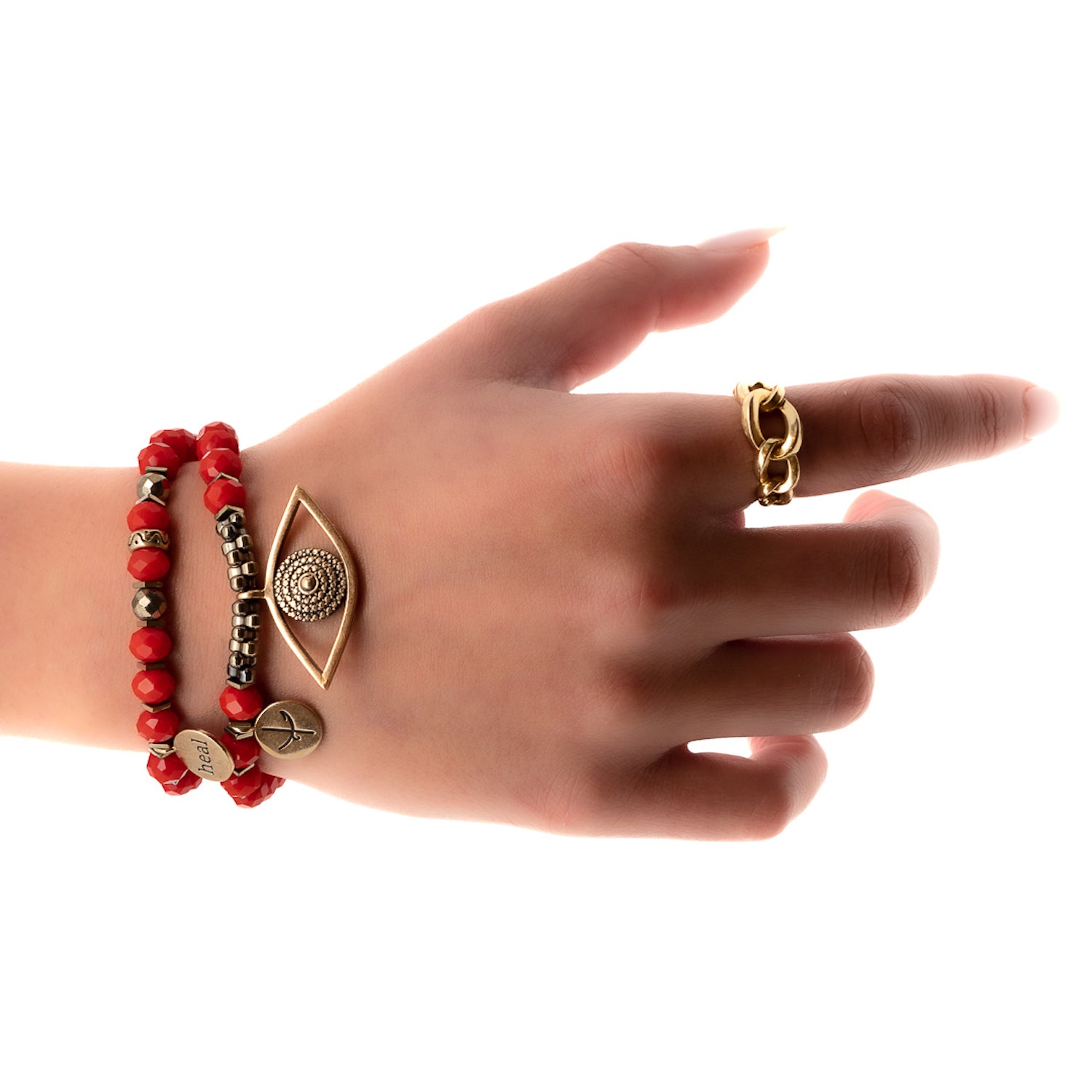 Hand Model Wearing Christmas Evil Eye Bracelet: See how this stunning bracelet looks on a hand, radiating its positive energy and stylish design.