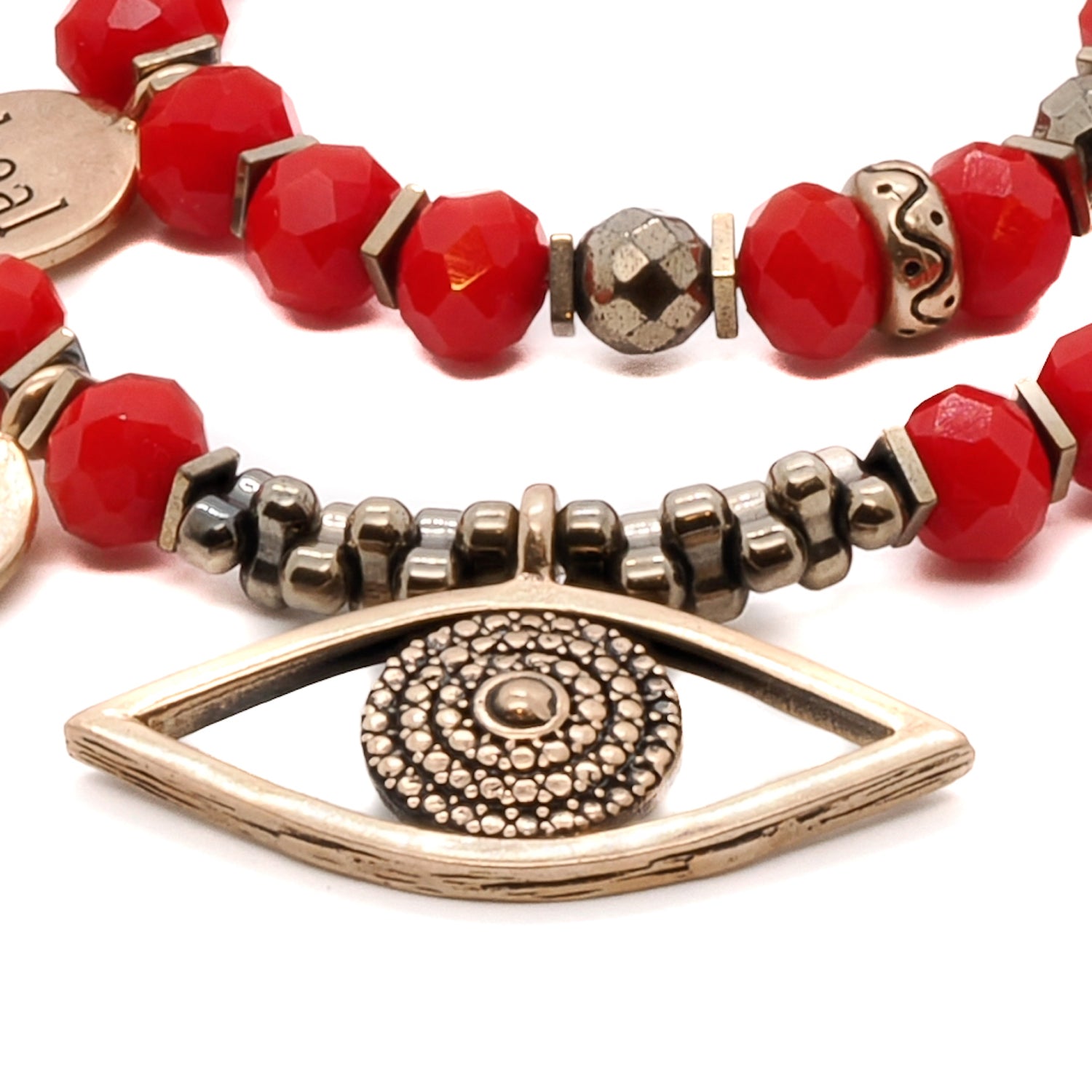 Red Crystal Evil Eye Bracelet: This bracelet combines the protective powers of the Evil Eye symbol with the vibrant energy of red color crystals, making it a meaningful and stylish accessory.