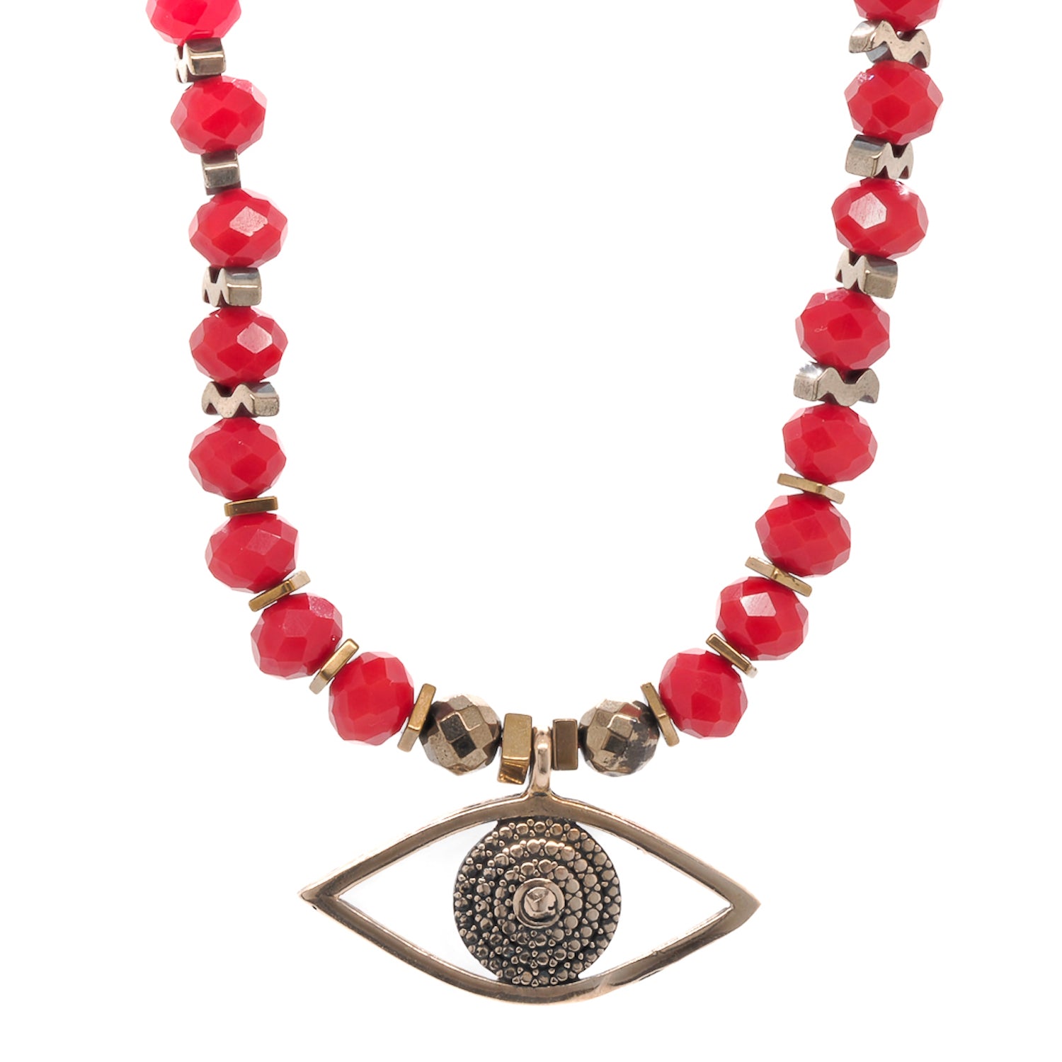 Handmade jewelry piece, the Christmas Evil Eye Necklace, designed with care and meaning, combining the power of the Evil Eye and the vibrant red color.