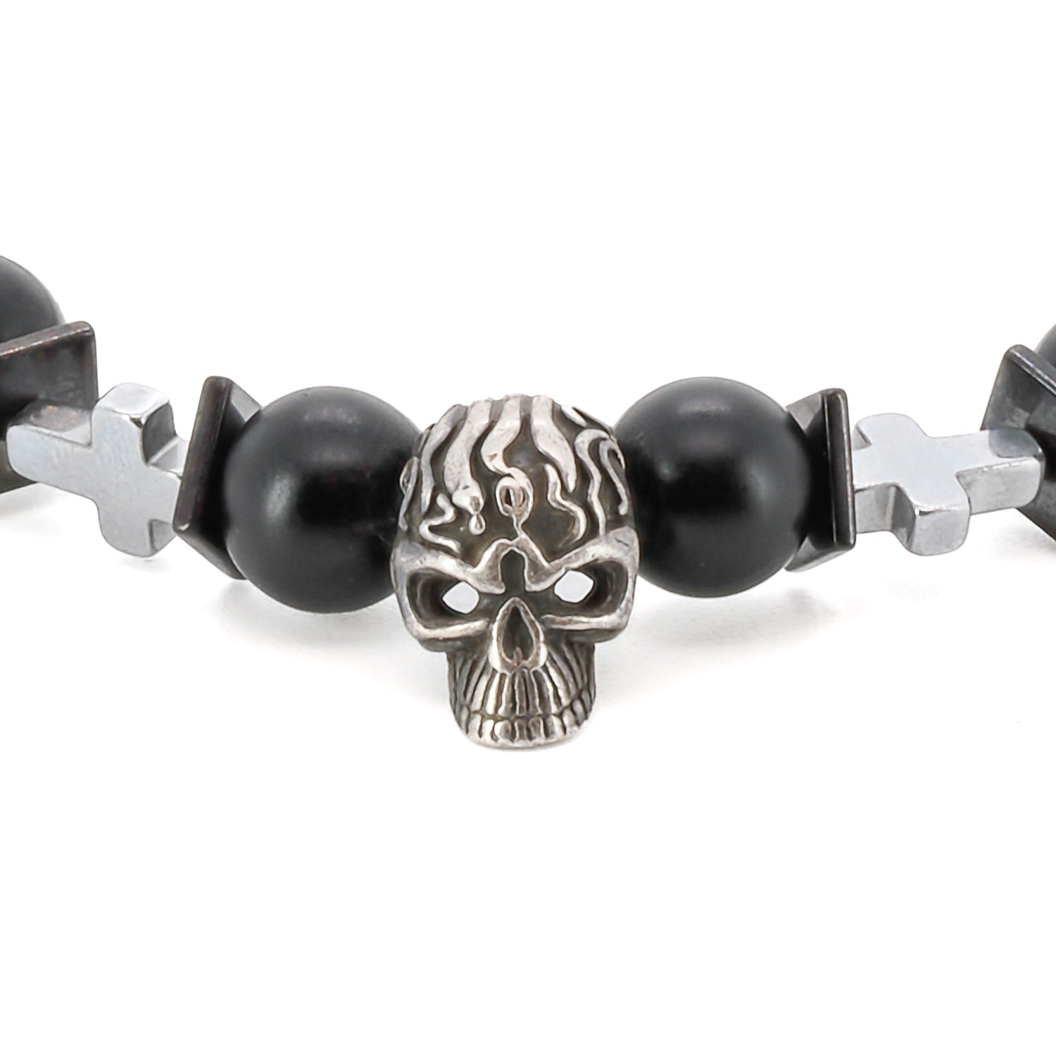 Make a bold statement with the Courage Onyx Skull Bracelet. 