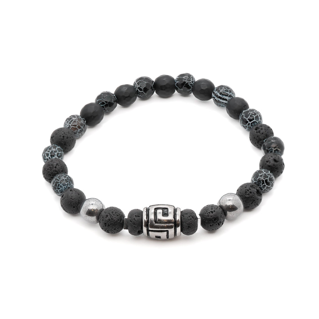 The Courage Lava Rock Men&#39;s Bracelet features black lava rock stone beads known for their grounding properties. This handmade bracelet is perfect for connecting with the earth and cultivating stability and courage.