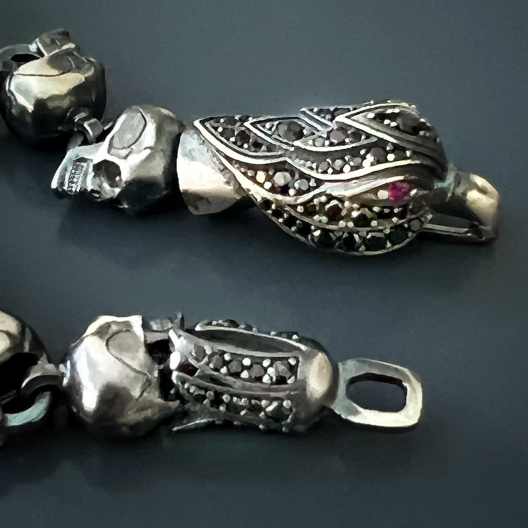 An image emphasizing the symbolism of the bracelet, with the skulls representing mortality and the eagle symbolizing freedom and strength. The combination creates a powerful and meaningful statement.