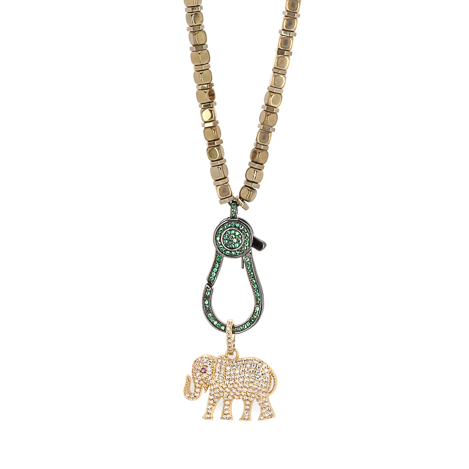 The Diamond Elephant Golden Necklace is an exquisite piece of jewelry that is sure to catch the eye of anyone who sees it. 