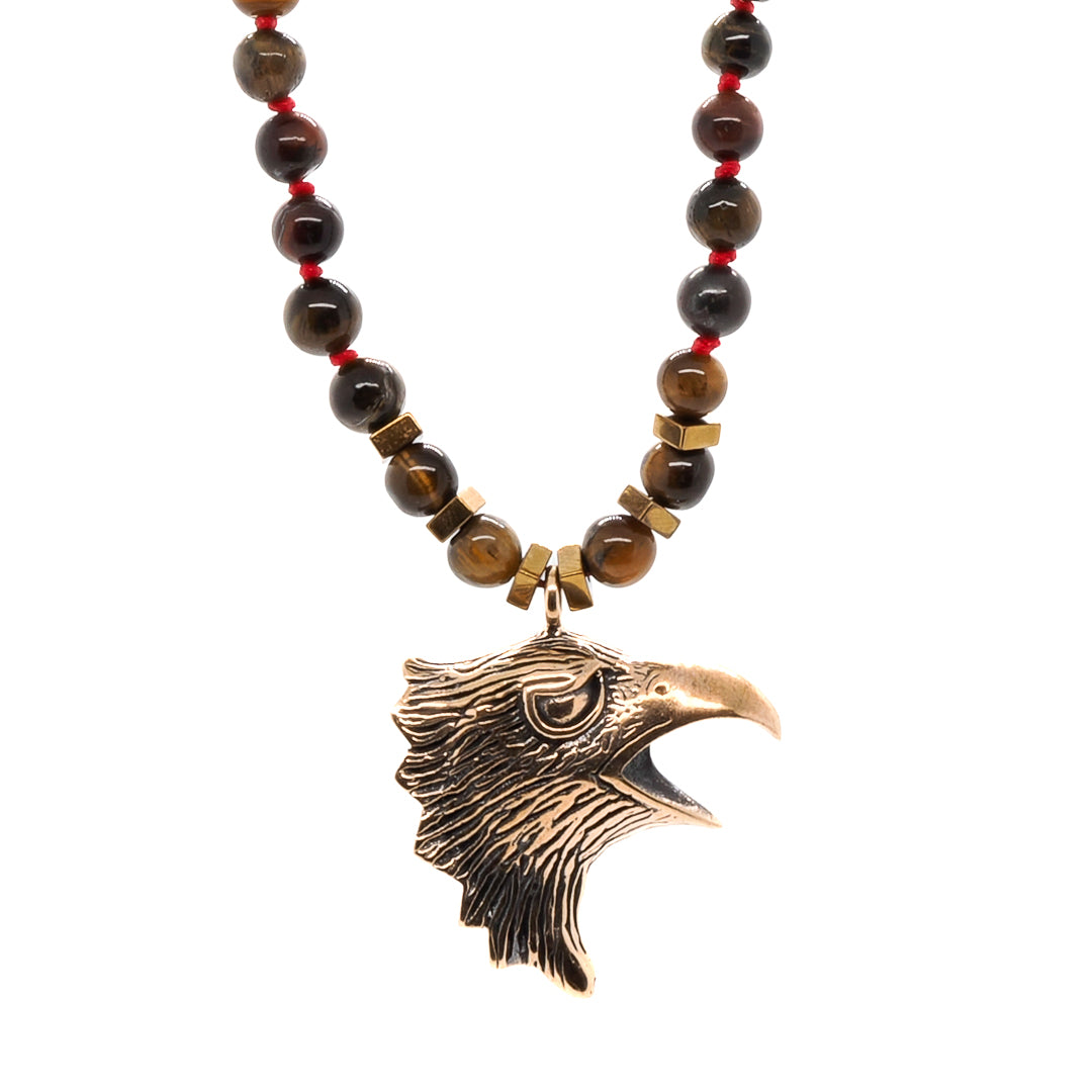 Eagle Tiger's Eye Men's Beaded Necklace Ebru Jewelry