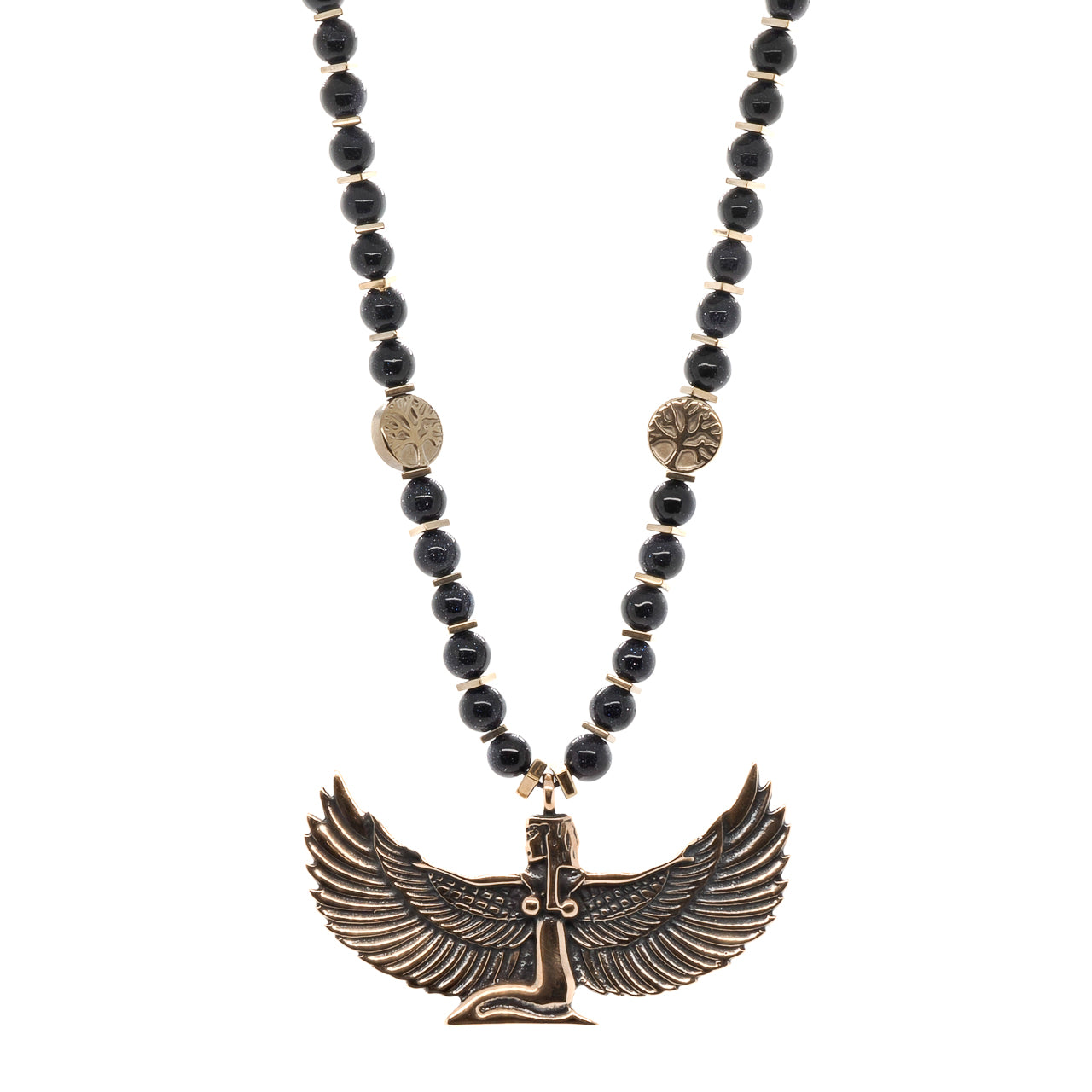 Egyptian Goddess Isis Necklace with Tree of Life Beads, a symbol of spiritual connection and healing.