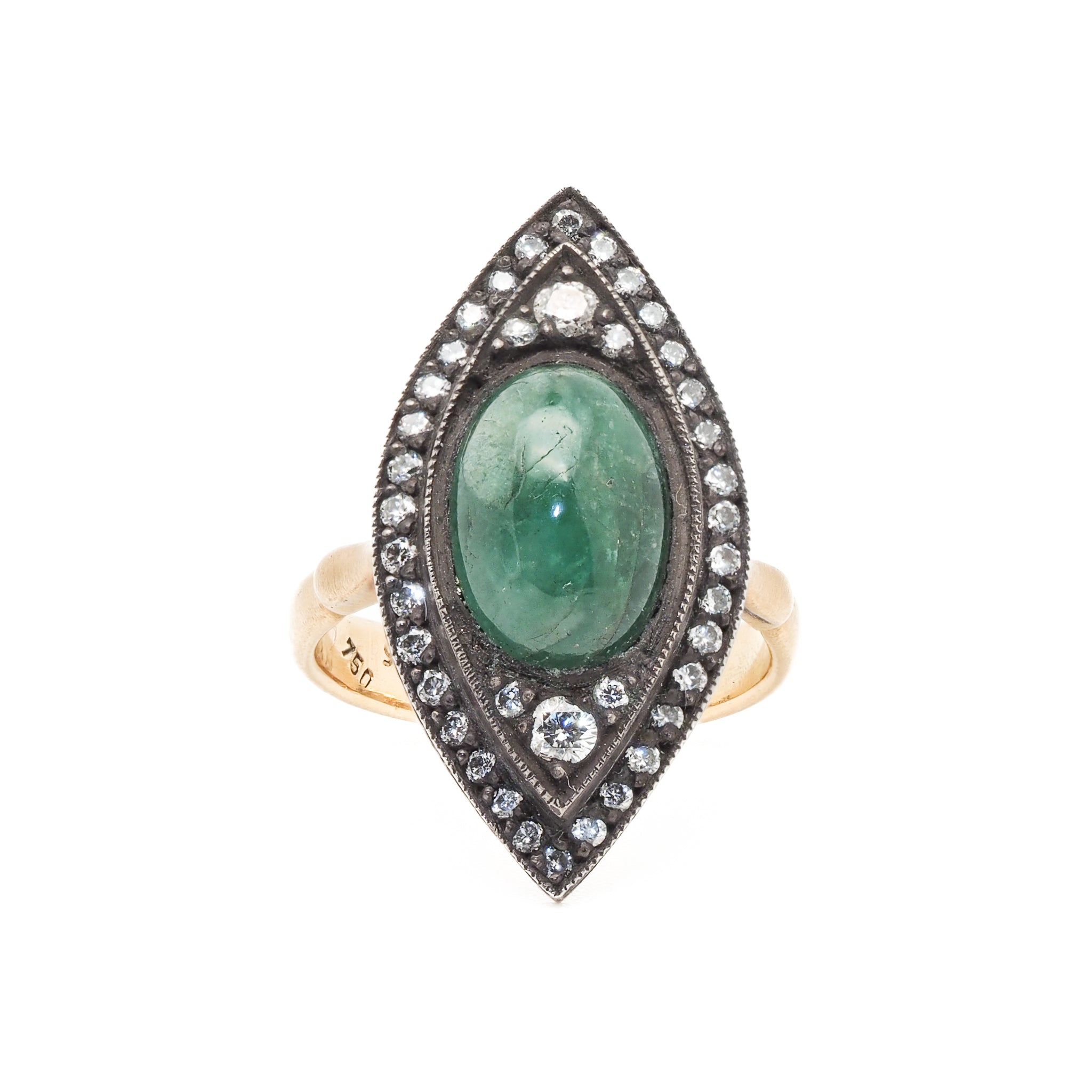 The Emerald &amp; Diamond Eye Ring featuring a stunning 3.50ct natural emerald surrounded by sparkling diamonds, set in 18k yellow gold.
