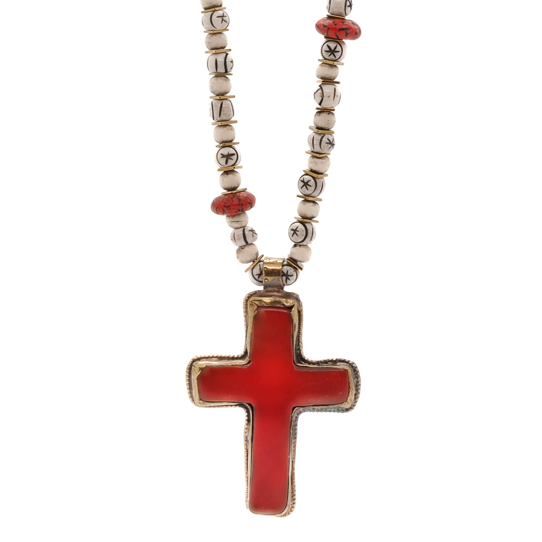 Ethnic Red Cross Necklace - A stunning handmade necklace that combines elements of Nepalese and Tibetan culture. 