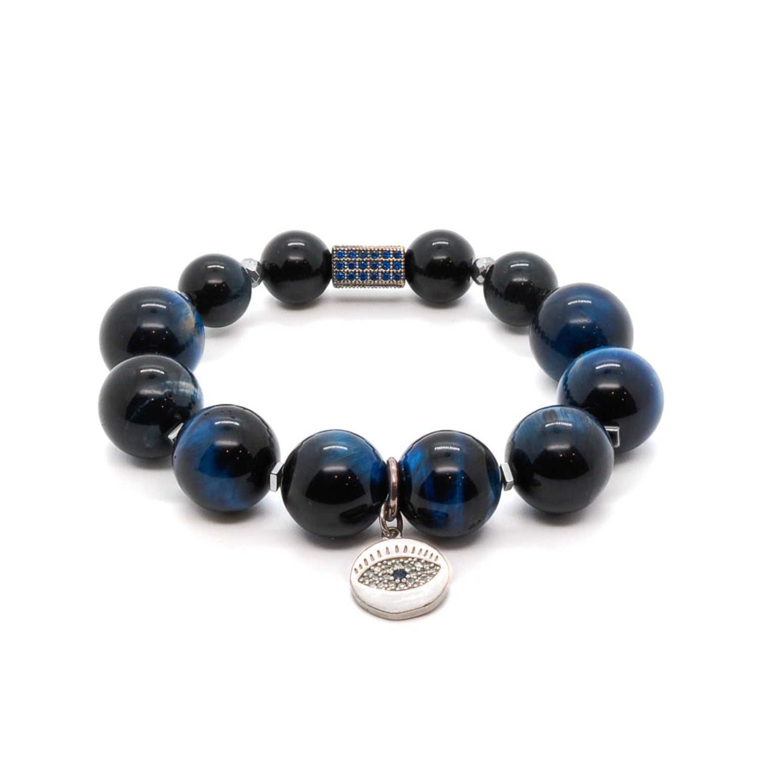 Embrace the strength and style of the Power Of Eye Bracelet, a stunning piece of handmade jewelry adorned with Blue Tiger's Eye stone beads.
