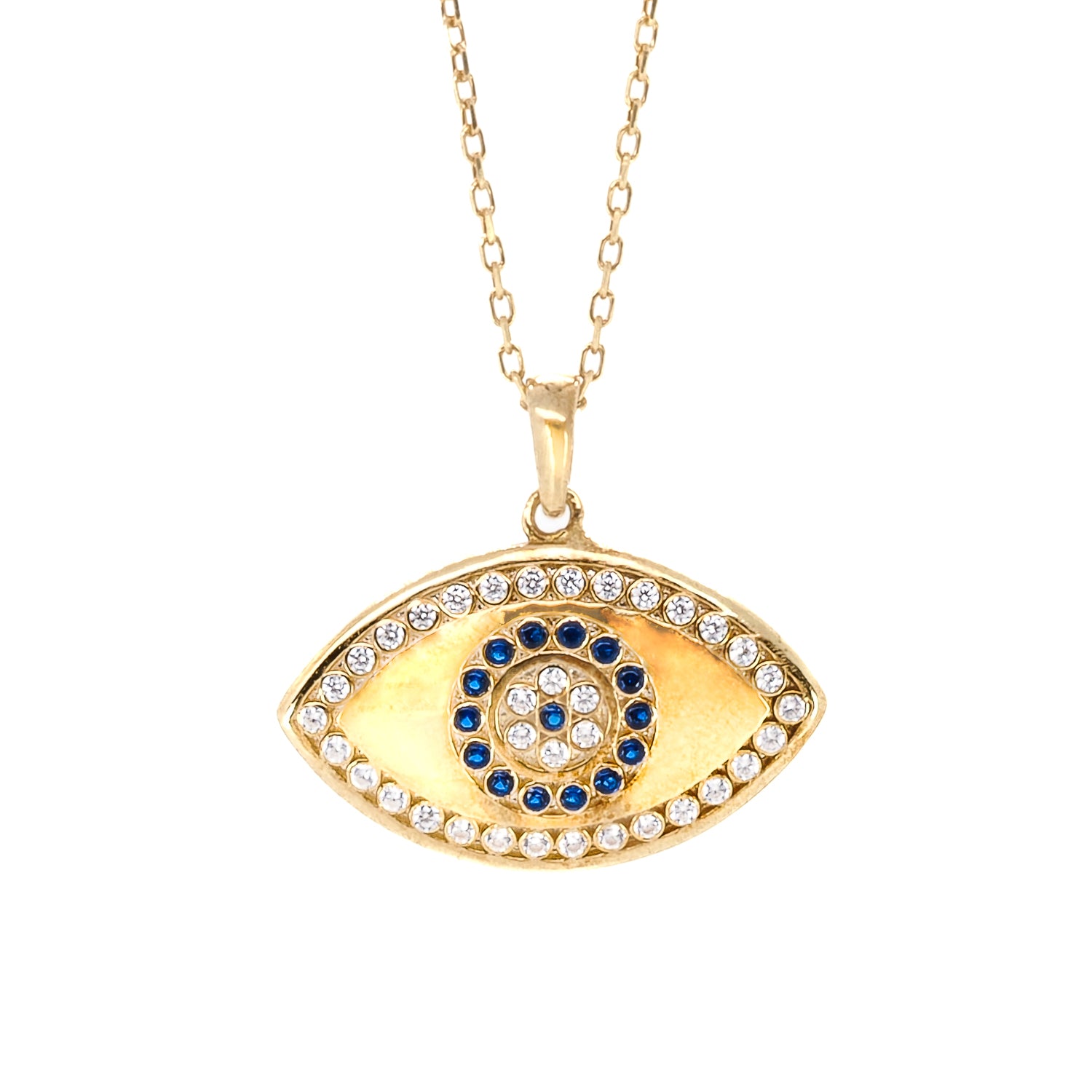 Stunning Evil Eye Necklace - Eye of Power pendant on a dainty chain, handmade with 925 solid silver and 14k gold plating.