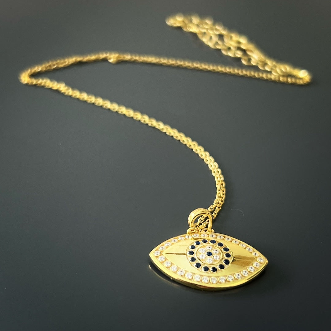 Elegant Handmade Eye of Power Necklace - Dainty chain with a mystic evil eye pendant adorned with zircon stones for a stylish and meaningful touch.