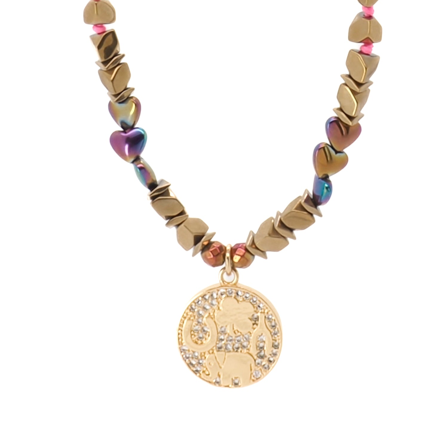 This stunning Gold Good Luck Symbol Necklace is features a unique and eye-catching design that is sure to turn heads.