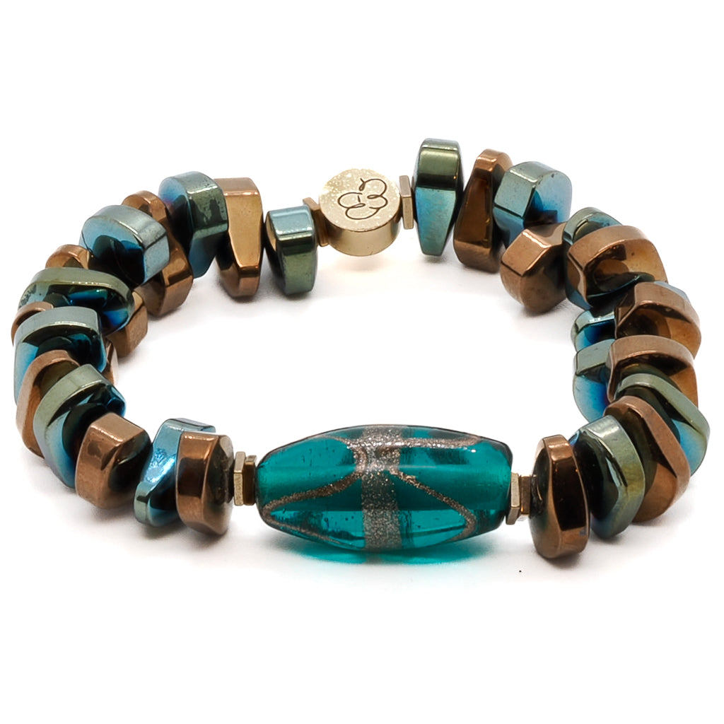 Vibrant and unique Green Balance Chunky Bracelet with a striking green glass bead, perfect for making a fashion statement while promoting balance and grounding energies.