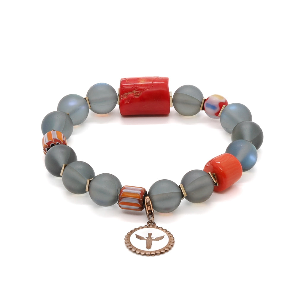 Healing Energy Angel Bracelet featuring Cat Eye stone and Red Coral stone.