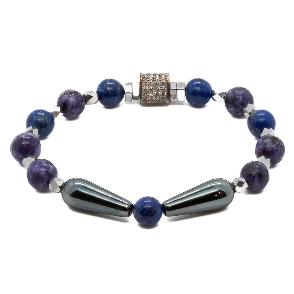 Adorn your wrist with the Hematite Healing Bracelet, showcasing its unique design of healing gemstones and a brilliant Swarovski crystal bead.