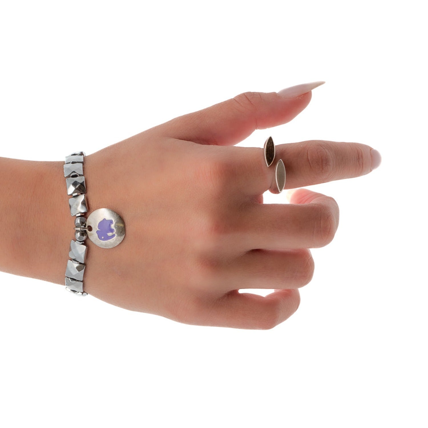 Hand model wearing the Hope Elephant Bracelet, showcasing its beauty and significance.