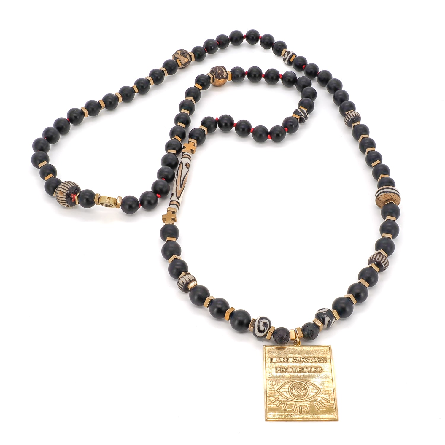 Discover the power of protection and balance with the I Am Always Protected Onyx Necklace, adorned with gold hematite stone beads.