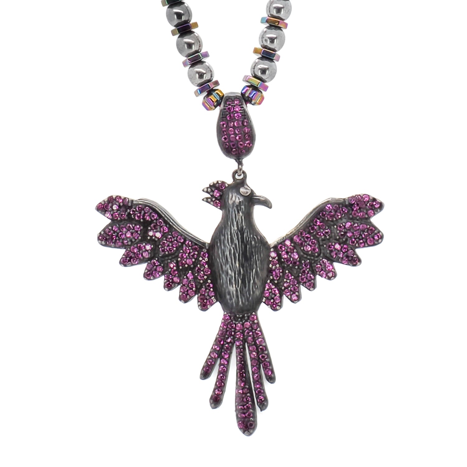 The Inner Rebirth Phoenix Necklace showcasing the unique Phoenix pendant with sparkling Swarovski crystals.