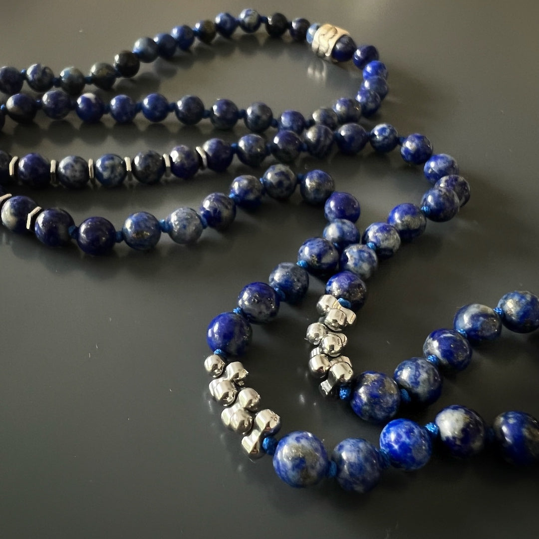 Vibrant Lapis Lazuli beads and silver accents come together in the stunning Lapis Lazuli Brave Wolf Necklace.