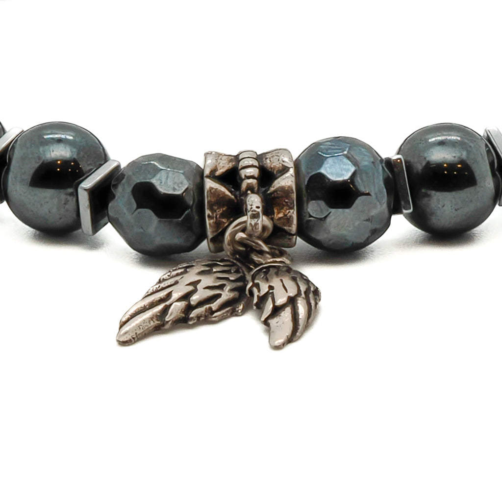 Grounding hematite and transformative lapis lazuli beads in the Men&#39;s Energy Bracelet.