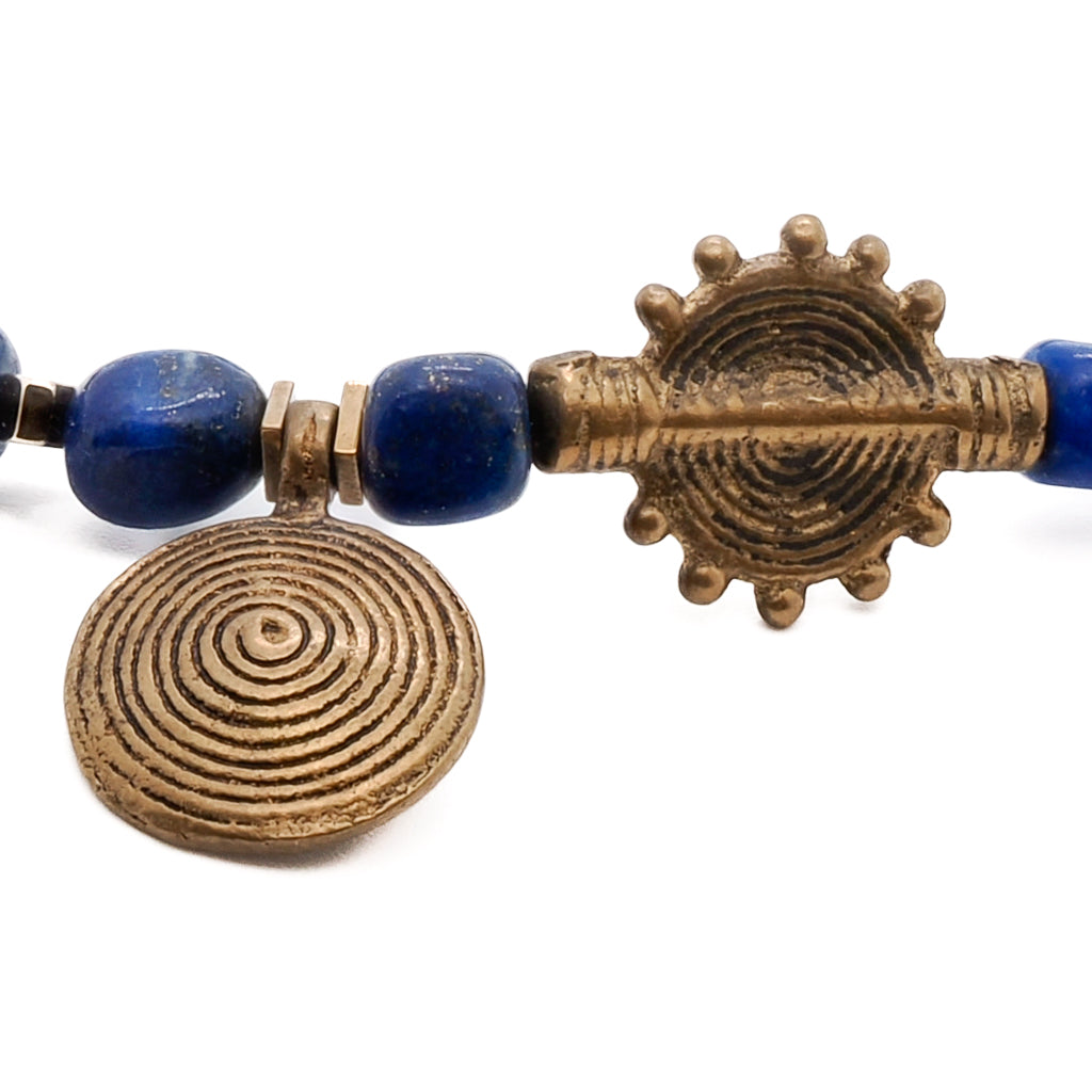 Handmade Lapis Lazuli Anklet featuring unique Nepal brass bead.