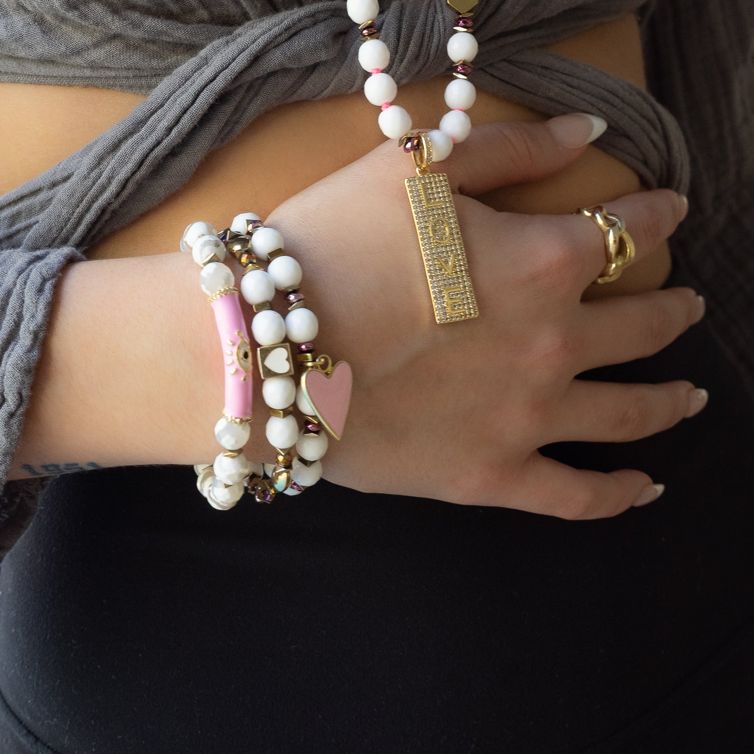 Embrace the Love Protection Bracelet, beautifully showcased by our model, exuding elegance and positive energy.