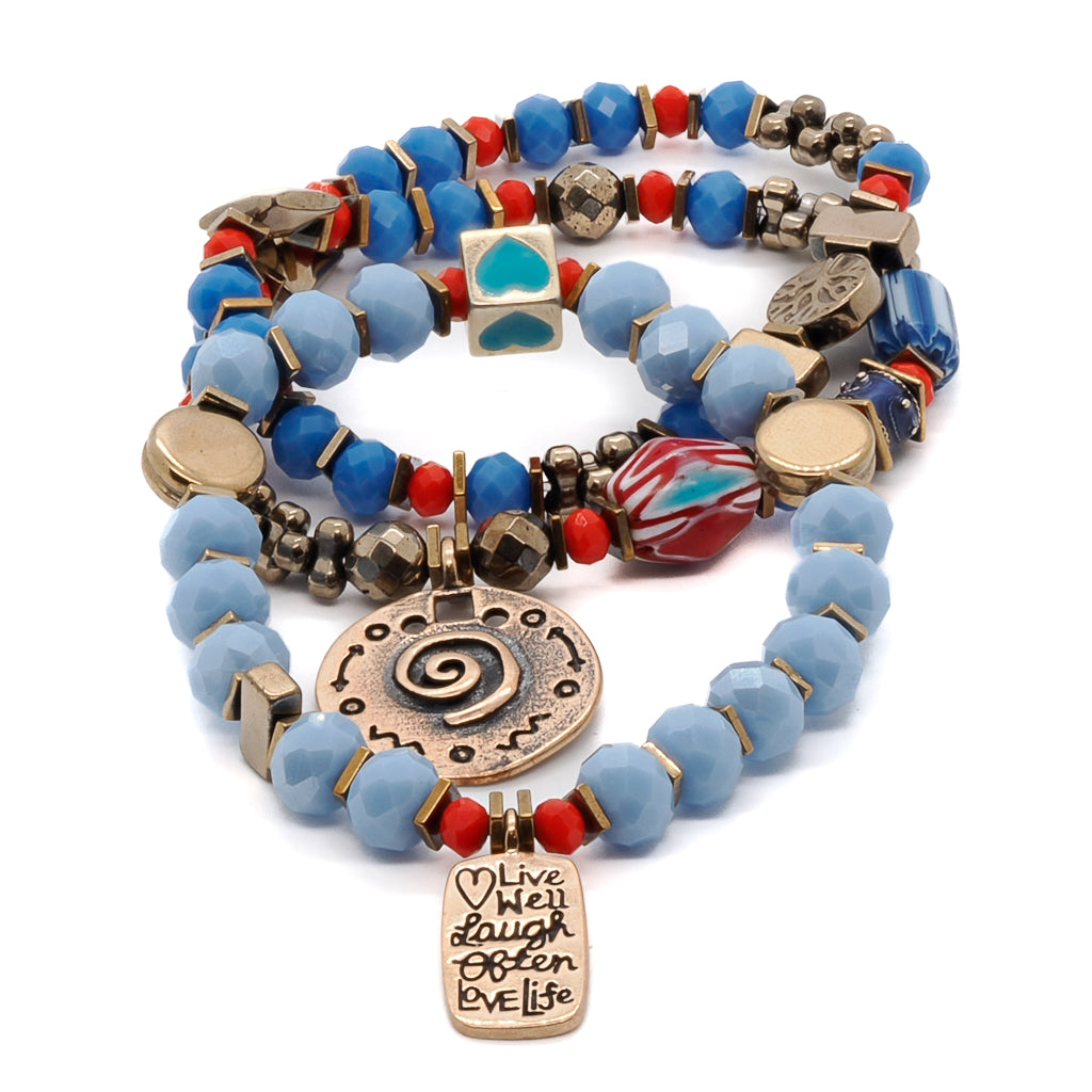 Embrace the spiritual journey with the Love Spiritual Life Bracelet Set, featuring a captivating spiral charm and vibrant blue crystal beads.