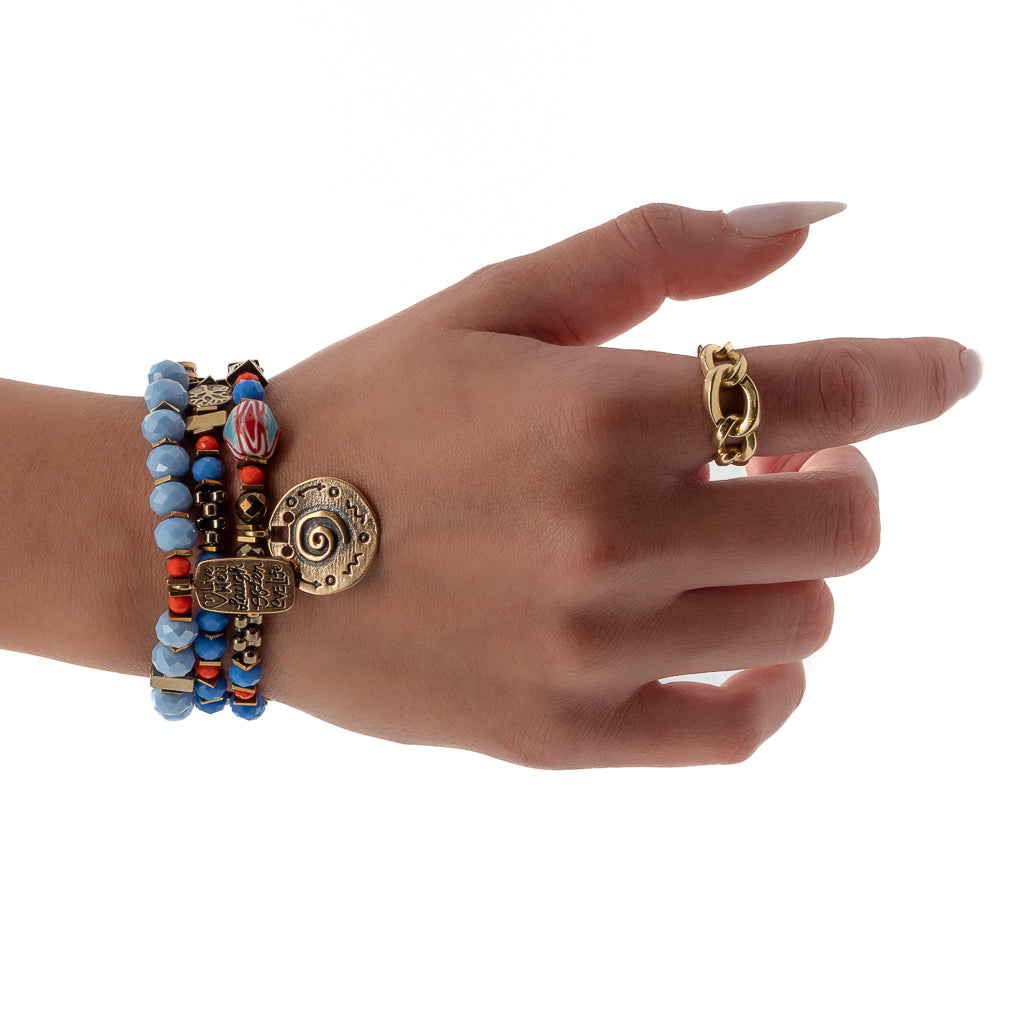 See how the Love Spiritual Life Bracelet Set beautifully adorns our model, radiating style and positive energy.
