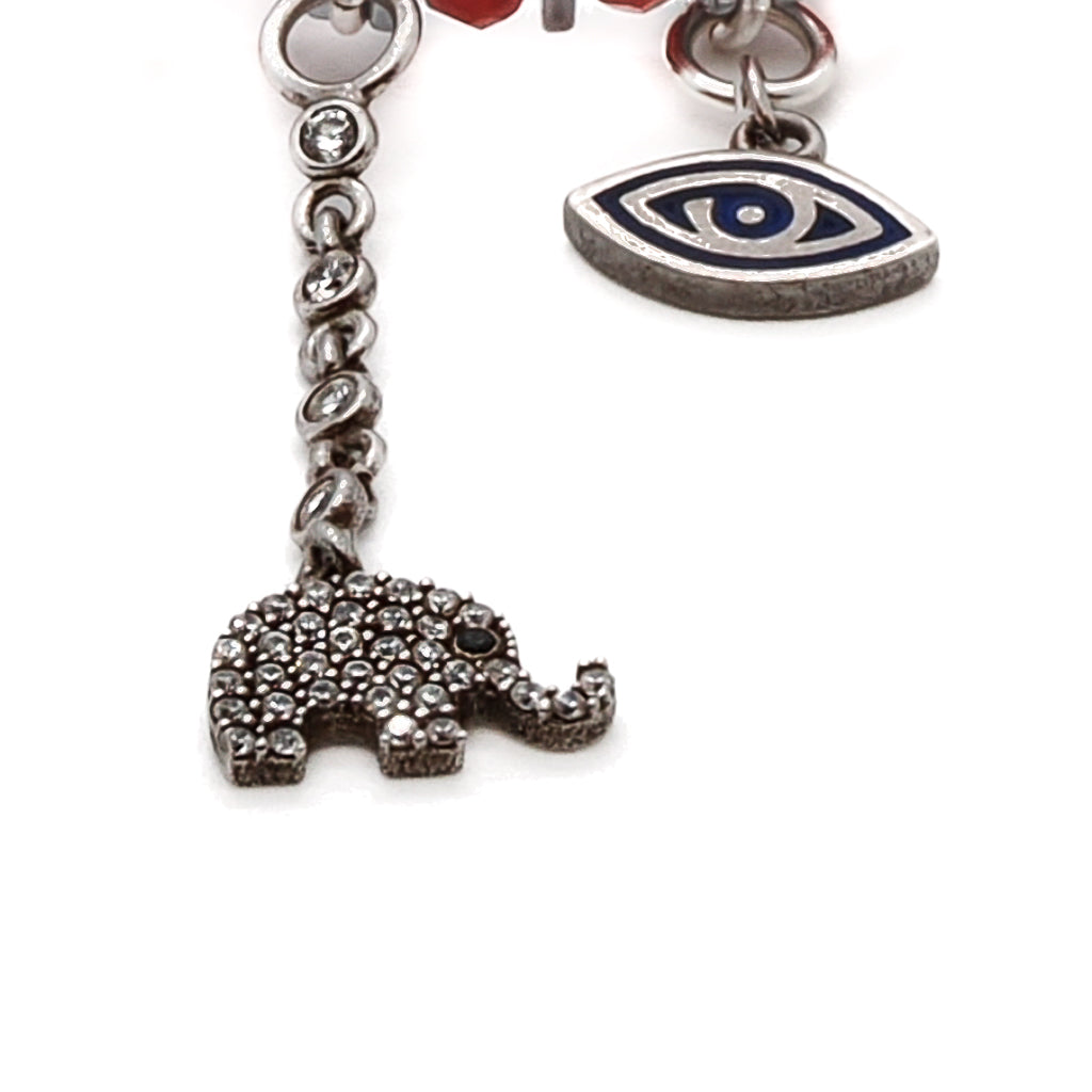 Experience the unique combination of protection and luck with the Lucky Elephant Anklet, featuring an evil eye charm and silver elephant charm.