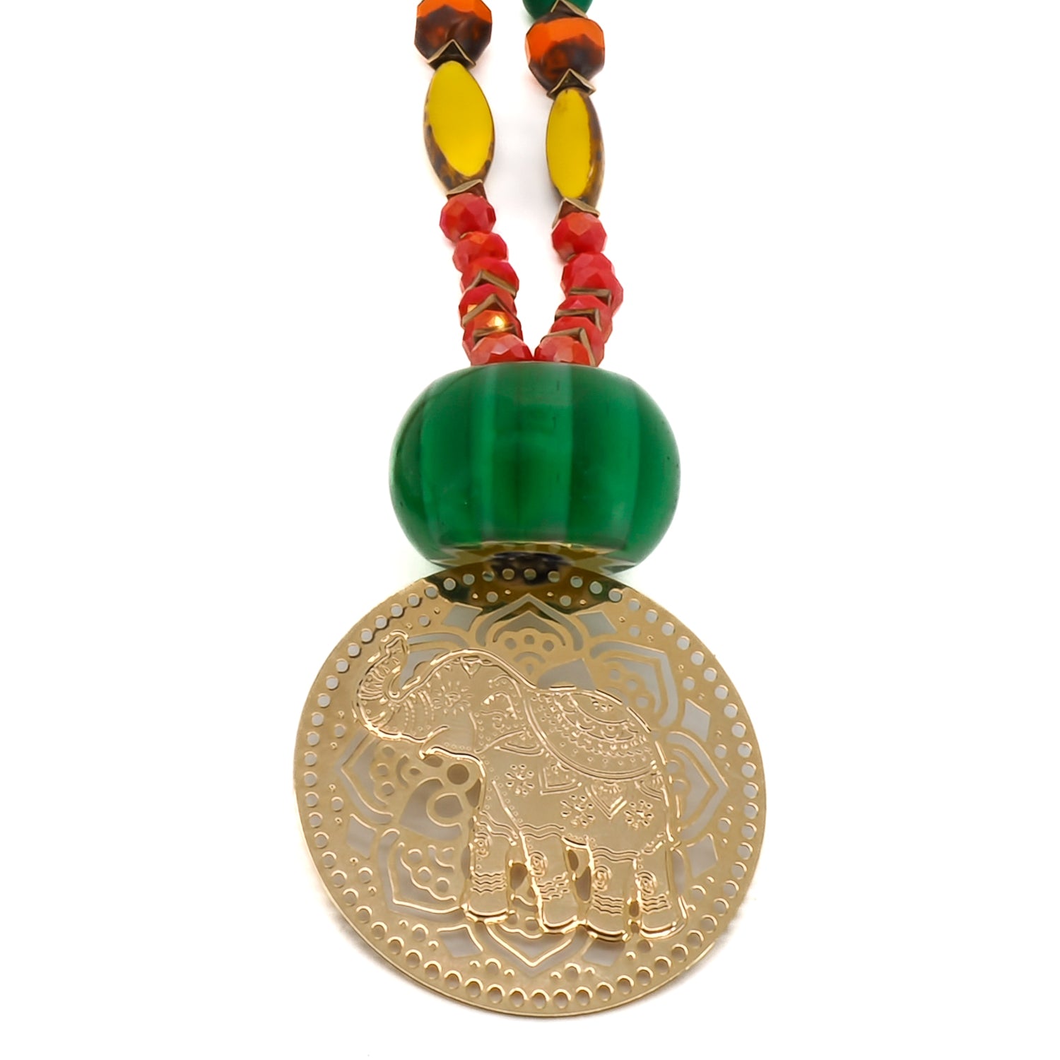 Experience the vibrancy of the Mystic Bohemian Elephant Necklace, as the crystal, jade, and African beads come together to create a necklace that radiates positive energy and bohemian style.