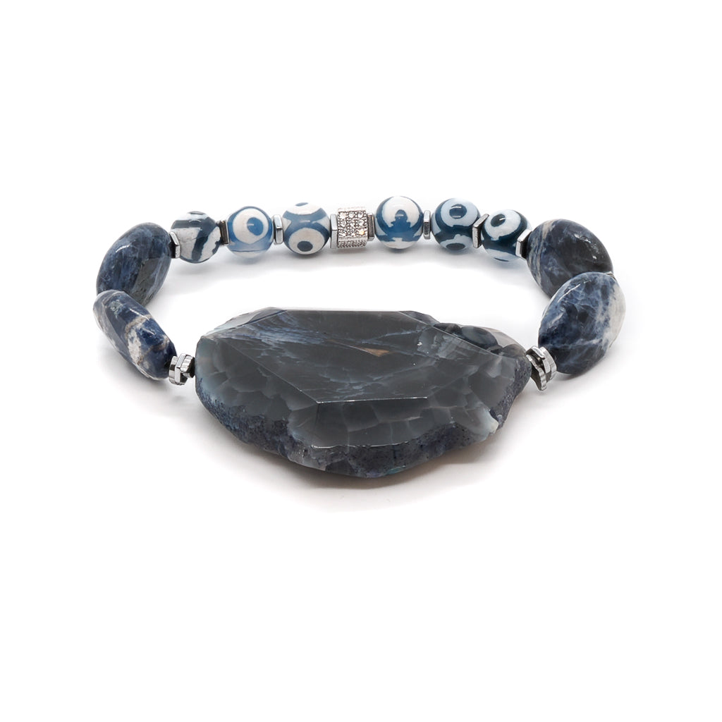 Close-up of the Natural Agate Stone Emotional Balance Bracelet showcasing the large raw Agate stone.
