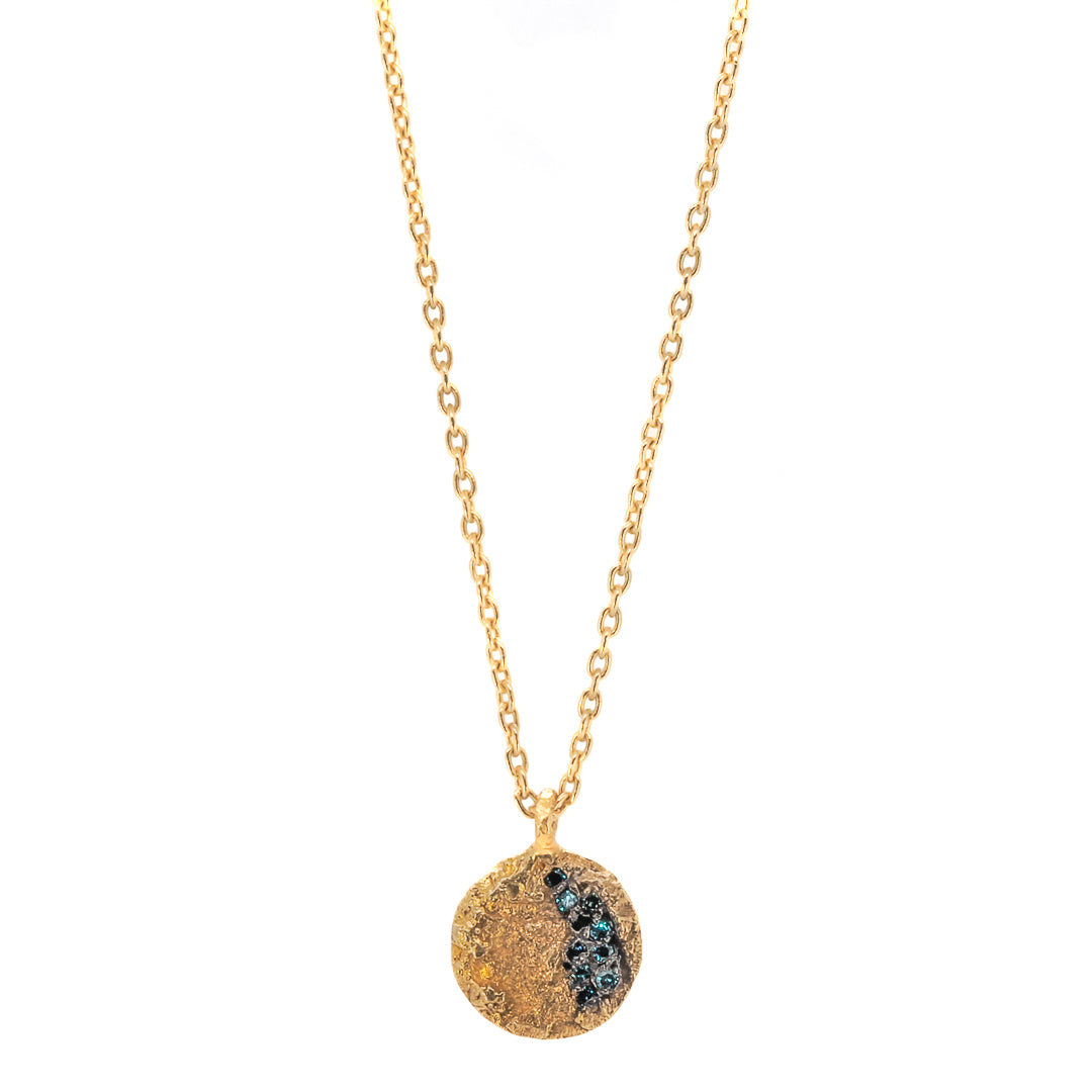 Nature Round Gold Diamond Necklace featuring a stunning handmade design crafted with 14 carat yellow gold and adorned with 0.10 carat petroleum diamonds.