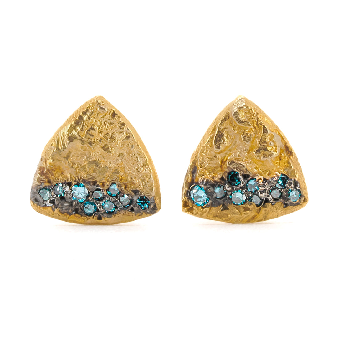 Nature Triangle Gold Diamond Stud Earring - Handcrafted with 14k Yellow Gold and 0.10ct Diamonds.